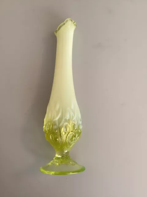 Vintage Vaseline/Custard Style 9 7/8” Tall Vase Flowering Design Very Nice