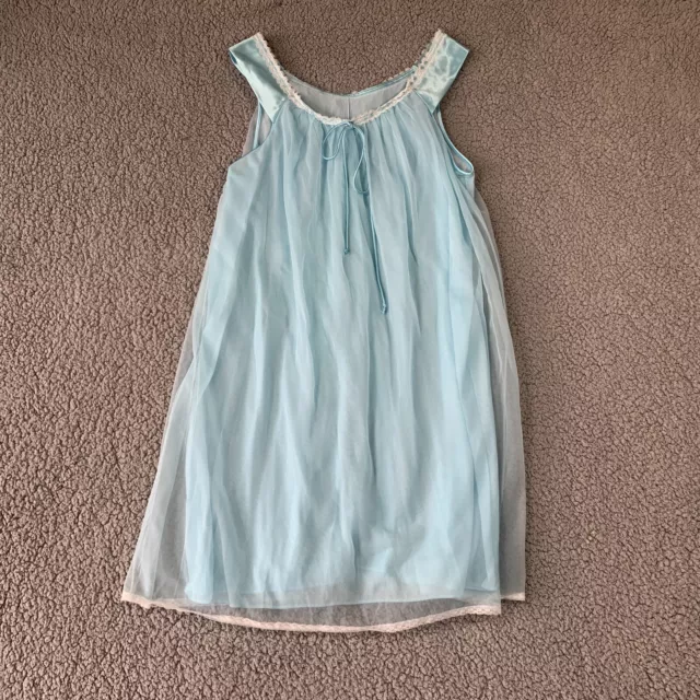 Vintage Van Raalte Nylon Chiffon Nightgown Womens Medium M Baby Blue