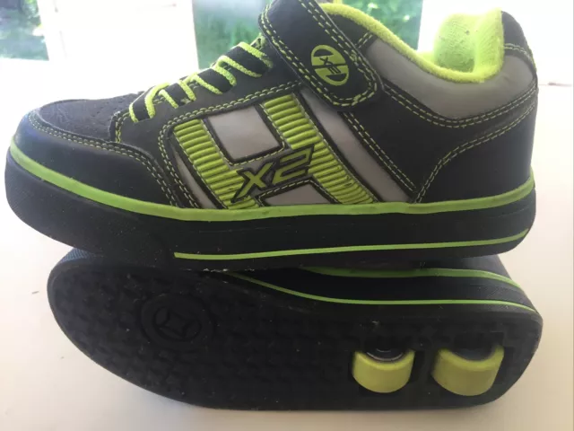 Heelys Kids' Dual up X2 Pu black Green Sneaker size 4 youth Fun 👀