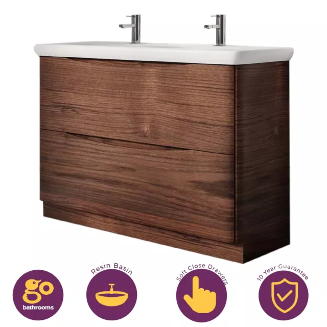 1200mm Dark Wood Vanity Unit and Sink Double Bathroom Floor Stand Storage Unit