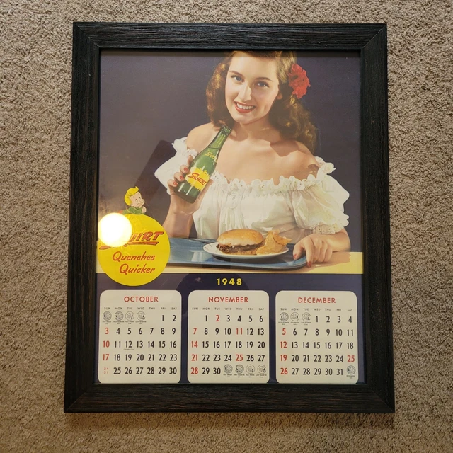 Squirt Soda 1948 Calendar Page Framed October  November December