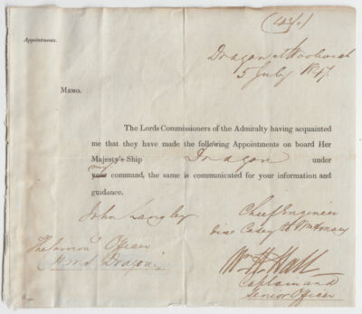 "Nemesis Hall" HALL Admiral Sir William Hutcheon signed memorandum 1847 