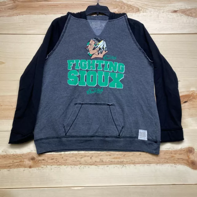 North Dakota Fighting Sioux Sweatshirt Womens Medium Gray Hoodie Hockey Retro