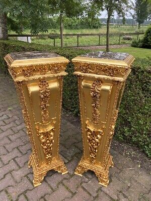 French Louis XVI wooden Pedestal/Colums in Gold With Marble Top 10