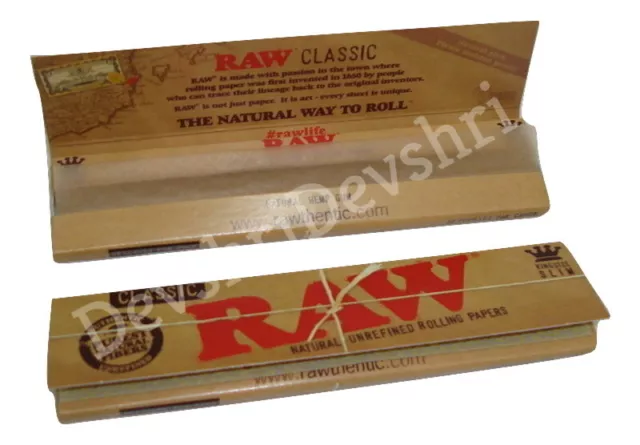 RAW Classic King Size Slim Rolling Papers Natural Unrefined Skins 110mm x 44mm 2