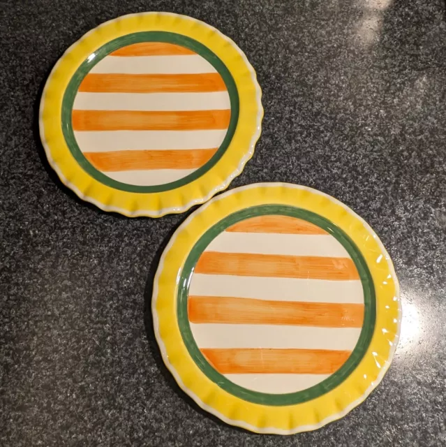 Set of 2 Nicole Engblom Yellow Orange & Green Hand Painted Plates