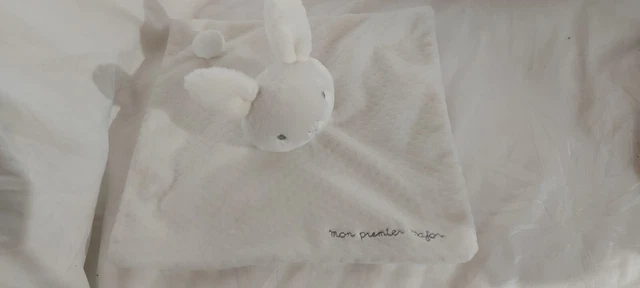 Doudou Sergent Major Lapin Plat Blanc Brode Gris Mon Premier Major Etat Neuf