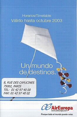 Aireuropa (Spain) - Timetable - Valido Hasta Octubre 2003 - Valid Until 10/2003
