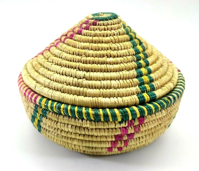 Hand Woven Ethiopian Native Grass Reed Small Bowl with Lid