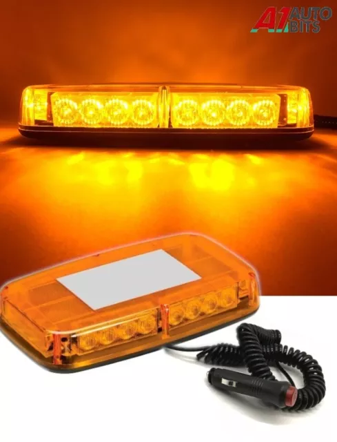 LED Strobe Magnetic Beacon Emergency Hazard Warning Light Amber Glass Roof 12-24