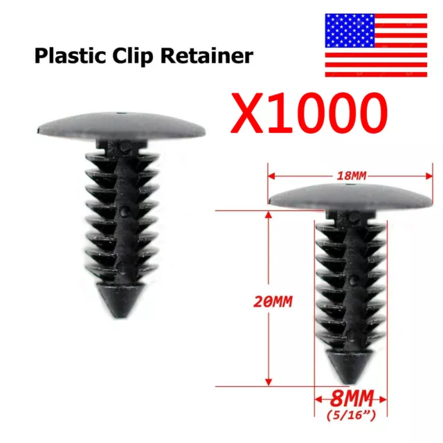 1000X 8mm Bumper Clips Auto Car Hole Plastic Rivets Fastener Fender Push Pin NEW