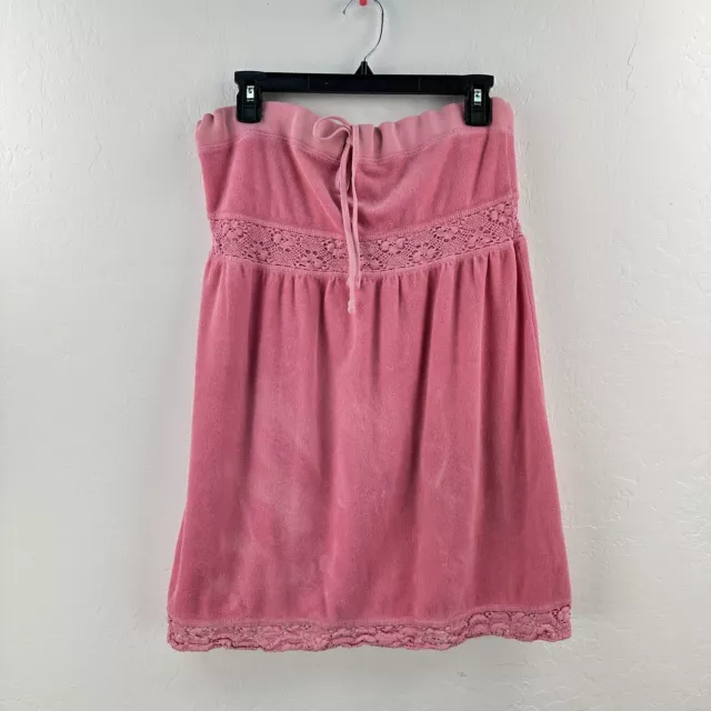 VTG Juicy Couture L Tube Top Smock Pink Lace Terry Cloth Dress Swim Cover Up Y2k