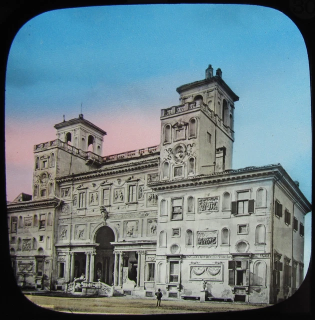 HAND COLOURED Glass Magic Lantern Slide VILLA MEDICI C1890 PHOTO ROME ROMA ITALY