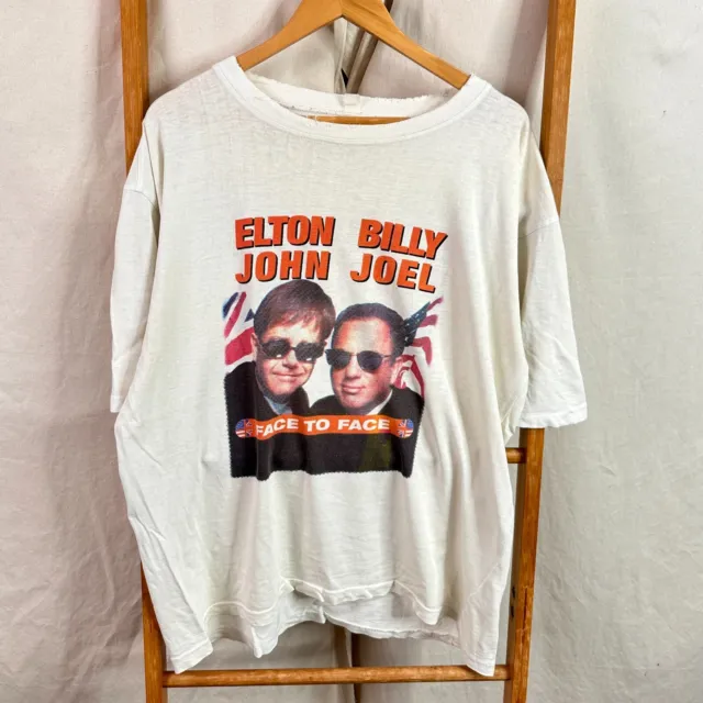Vintage 1998 Elton John Billy Joel Shirt Mens XL White Face to Face Thrashed