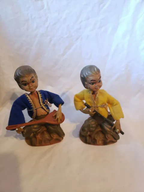 Vintage Pixie  1950's Pixie Elves Flute & Mandolin Figurines Plastic Hong Kong