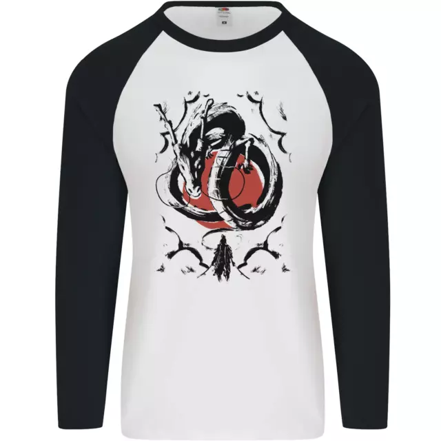 Samurai Warrior Dragon & Sun Fantasy MMA Mens L/S Baseball T-Shirt