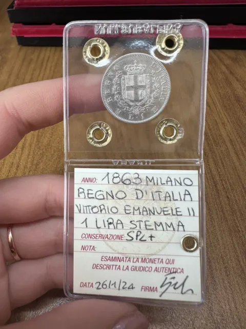 REGNO D' ITALIA VITTORIO EMANUELE II 1 LIRA 1863 MILANO STEMMA sigillata SPL+ 2