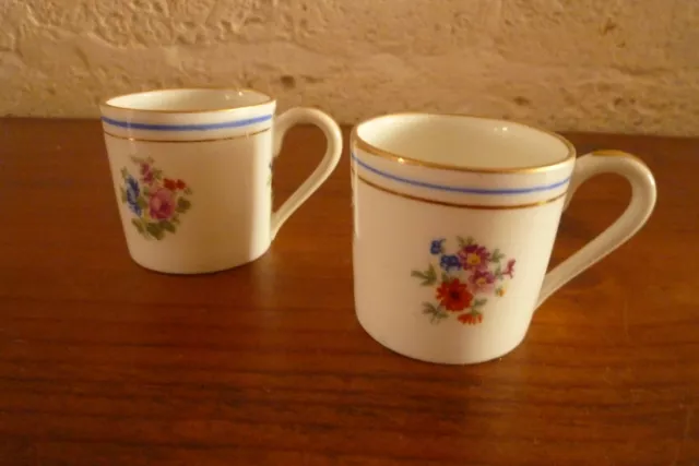 2 tasses à café, moka porcelaine ancienne Limoges manufacture Pallas vers 1930