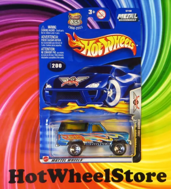 2003 Hot Wheels  FINAL RUN    Blue   FORD BRONCO   Card #200  HW73-031524