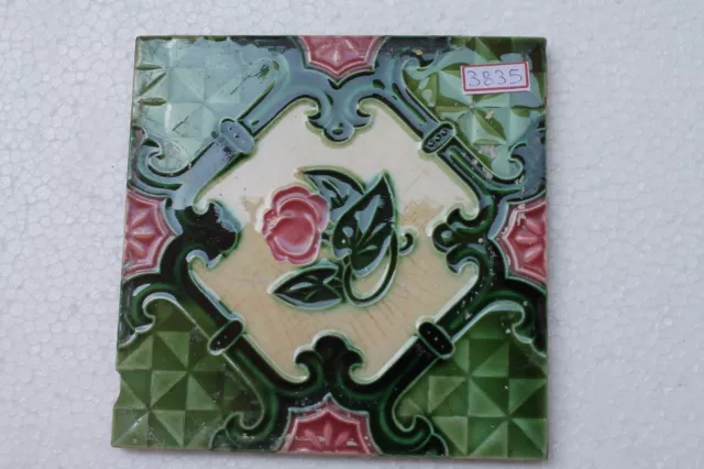 Vintage SAJI JAPAN Nouveau Majolica Rose Flower Design Architectural Tile NH3835