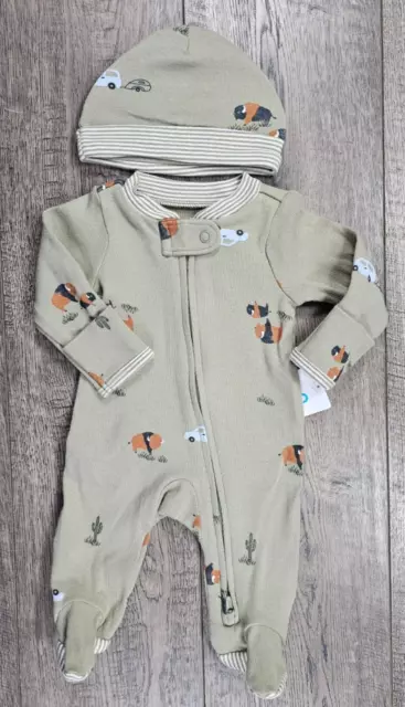 Baby Boy Clothes New Carter's Preemie 2pc Green Buffalo Footed Outfit & Hat