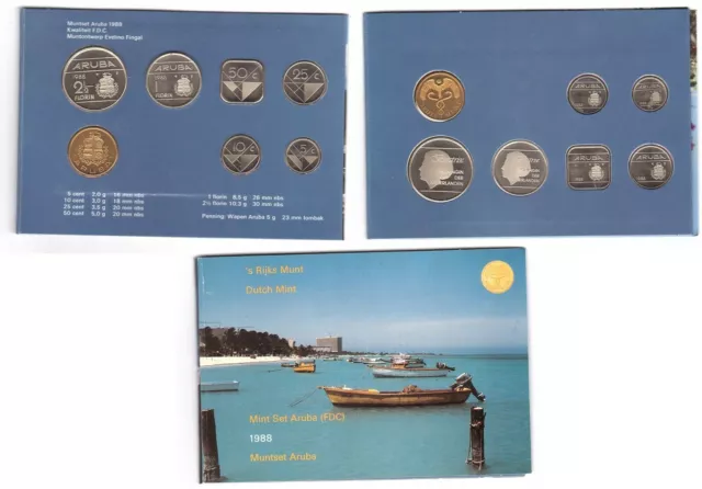 Aruba - set 6 coins 5 10 25 50 Cents 1 2 1/2 Florin + token 1988 UNC in folder