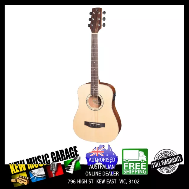 Timberidge 1 Series Left Hand Solid Top Mini Acoustic-Elec Guitar Natural Satin