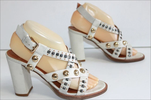 Sandales Heyraud Cuir Noir Lanières Motifs Colorés Taille 36 - Vintage Italie Très Bon état