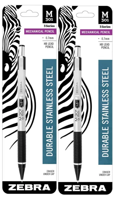 Zebra M-301 Stainless Steel Mechanical Pencil 2 pcs 0.7mm Point HB Lead Black