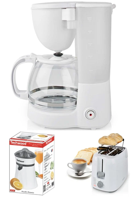 Cafetière Machine à café Electrique Blanche 1.25L 750W + Grille-pain Blanc 2 Fen