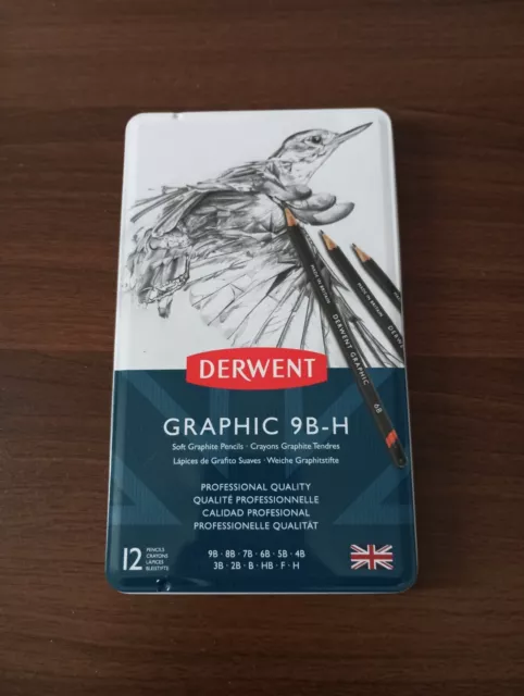 Derwent Graphic Graphite Pencils Soft Grade Set of 12 Tin (9B - H)