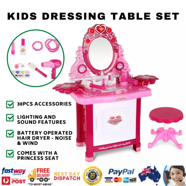 Keezi 30 Piece Princess Make Up Dresser Kids Dressing Table Set - Pink