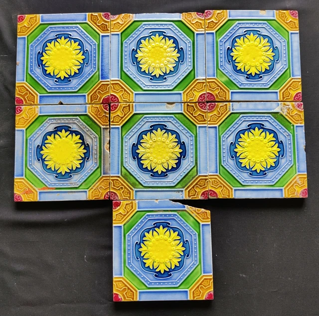 1940s Vintage Majolica Decorative Nouveau Architecture Furniture Tile 7Pcs Japan