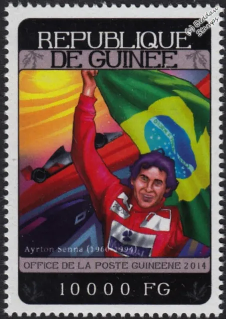 Ayrton Senna Formula One F1 Gp Racing Car Driver And Brazil Flag Stamp