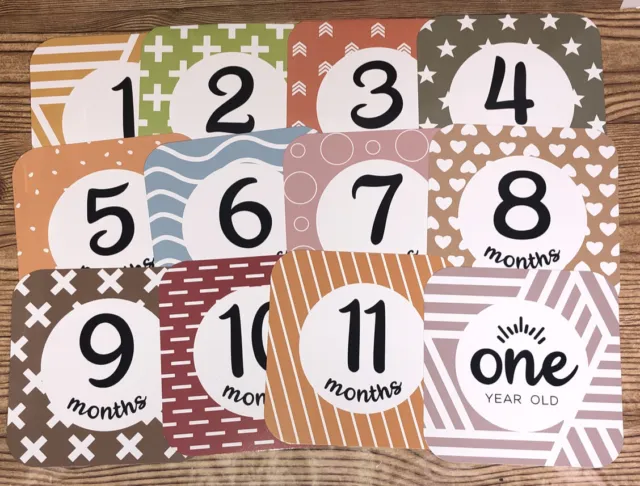 12 Baby Milestones Cards Photo Signs document First Year reversible 24 total