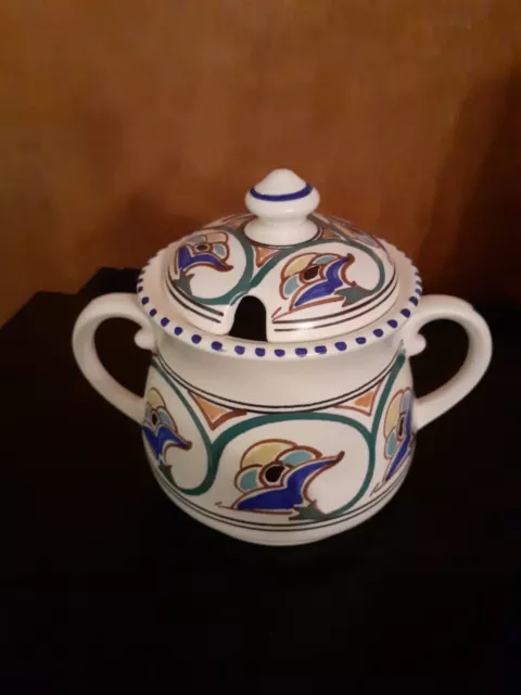 Signed F73 HONITON 4.5" 12cm Art Deco Handpainted Lidded Preserve Pot Sugar Bowl