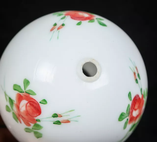 Antique White Milk Glass Hand Painted Victorian Lower Font Globe Roses Floral