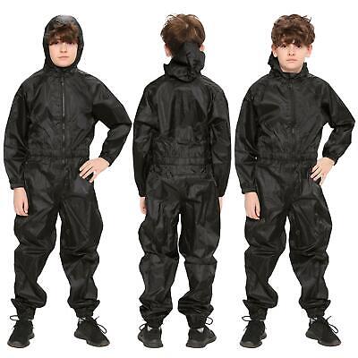 Girls Boys Raincoat Kids Black Puddle Suit All in One Waterproof Hooded Rainsuit