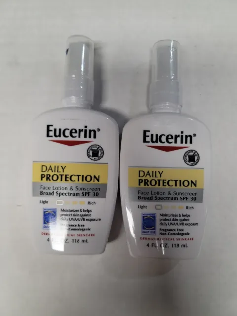 (2)Eucerin Daily Protection Face Lotion & Sunscreen 4oz, SPF 30,