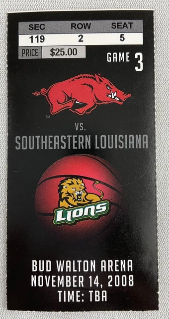 2008 11/14 SE Louisiana at Arkansas Basketball Ticket-Mike Washington 30pts 14Rb