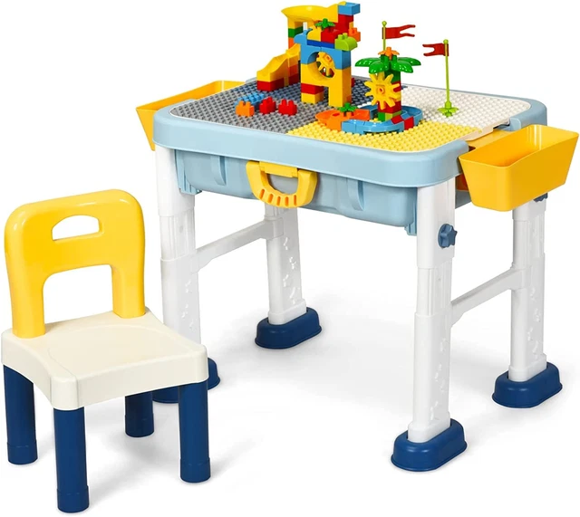 Set Tavolo E Sedia per Bambini 3+ Anni, Tavolo Da Costruzione a Doppia Faccia pe