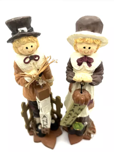 Set of 2 Thanksgiving Pilgrim Couple Decorative Resin Darice Figurines #2604-47 2