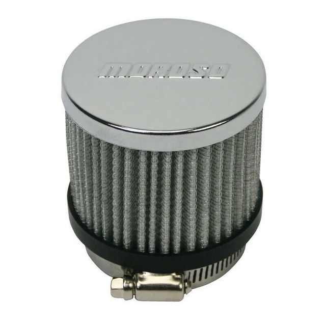 Moroso 68818; Clamp-on Breather, Black/Chrome, Open Element, Fits 2" Tube