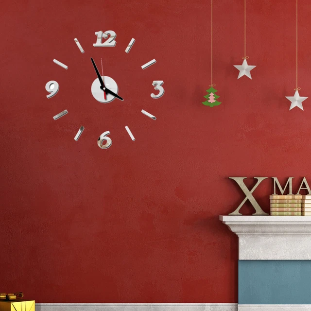 FRAMLESS WALL CLOCK Frameless DIY Wall Clock Arabic Numbers Adhesive