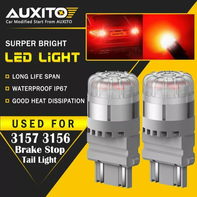 AUXITO 2x3157 Red LED No Flashing Tail Brake Stop Parking Bulbs Light Error Free