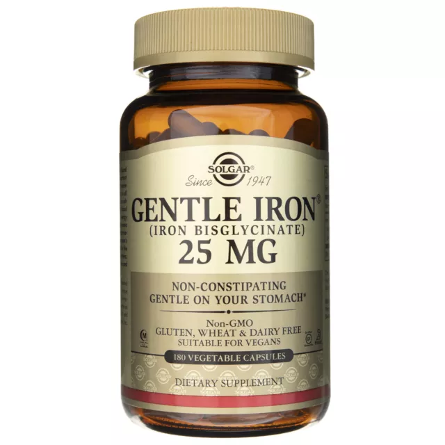 Solgar Gentle Iron, chélate d'acide aminé 20 mg, 180 capsules