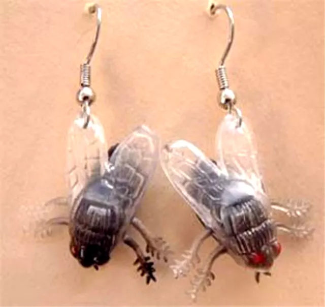 Funky HOUSE FLY FLIES EARRINGS Funny Weird Fishing Camping Garden Bug Insect Gag 2