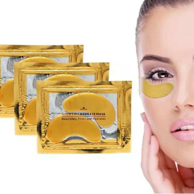 3 Paia Tappetino Gel Sotto Occhio Cristallo Collagene Oro 24k Viso Anti Invecchiamento Rughe