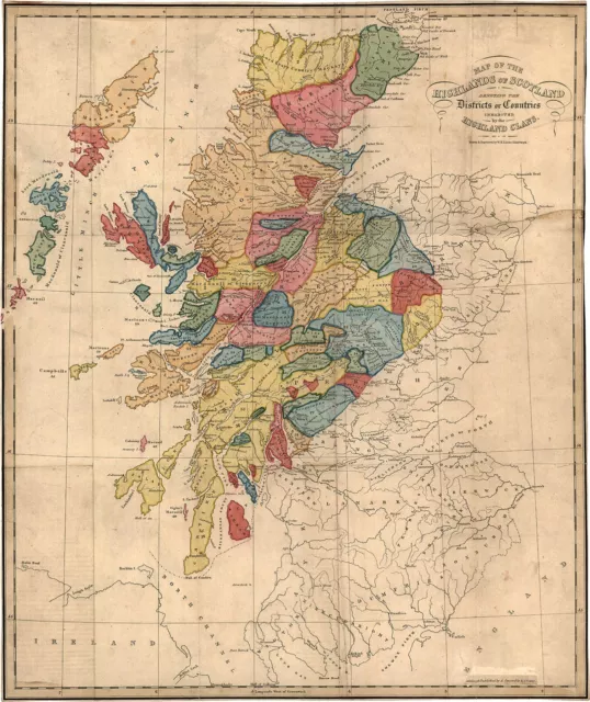 1822 Map Highlands of Scotland Scottish Clans Districts and Counties Wall Poster