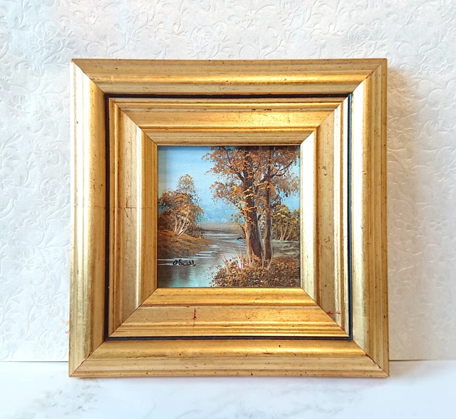 Broche Artisanale En Nacre Laquée Fedoskino - Paysage D'automne Peint à La Main - Signée - Parfaite Pour Offrir